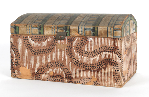 Wallpaper covered dome top box 19th