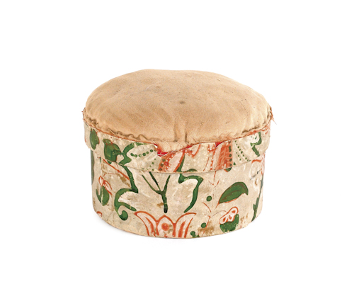 Wallpaper covered sewing box 19th