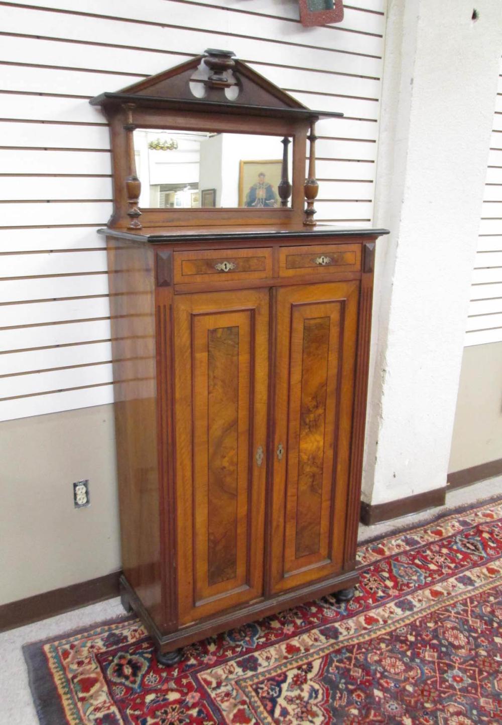 WALNUT AND BURL WALNUT CABINET,