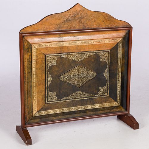 WALNUT AND GILT-TOOLED LEATHER