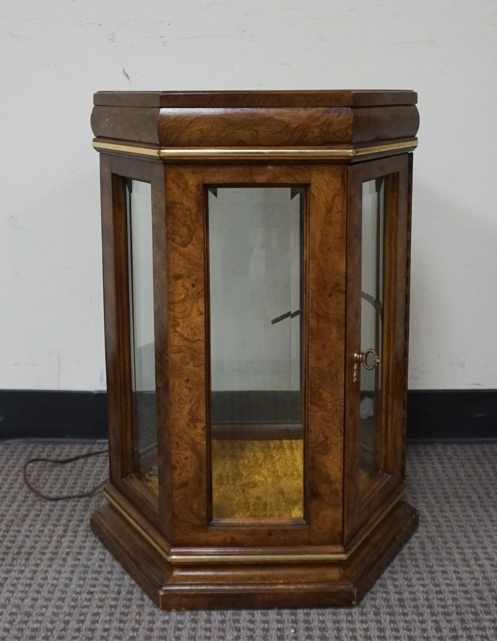 WALNUT AND GLASS HEXAGONAL