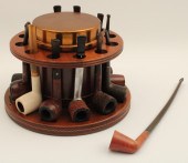WALNUT AND LEATHER PIPE CADDY