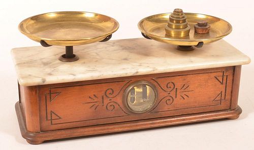 WALNUT AND MARBLE VICTORIAN BALANCE