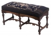 WALNUT BENCH WITH NEEDLEPOINT