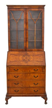 WALNUT BUREAU BOOKCASE, 20TH C