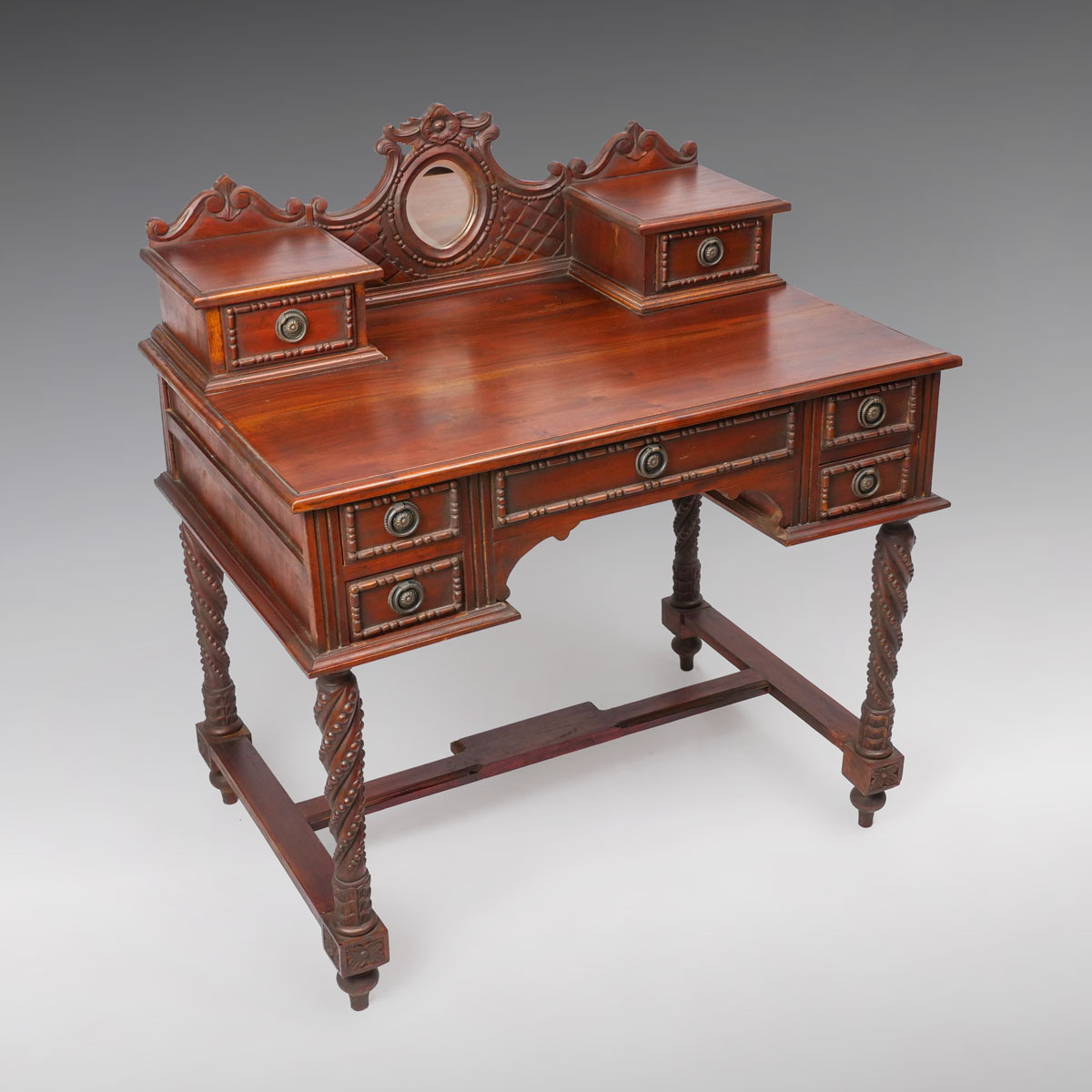 WALNUT CARVED DESK: Early carved