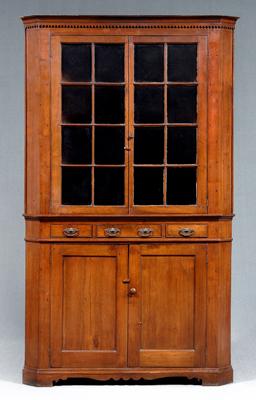 Walnut corner cupboard, two piece