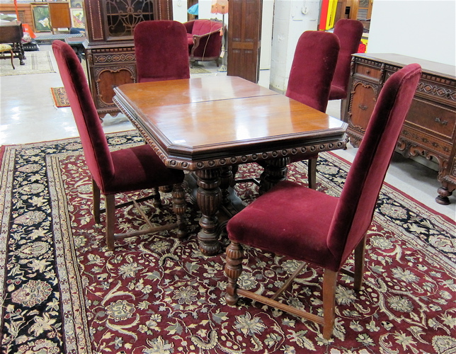 WALNUT DINING TABLE AND CHAIR SET