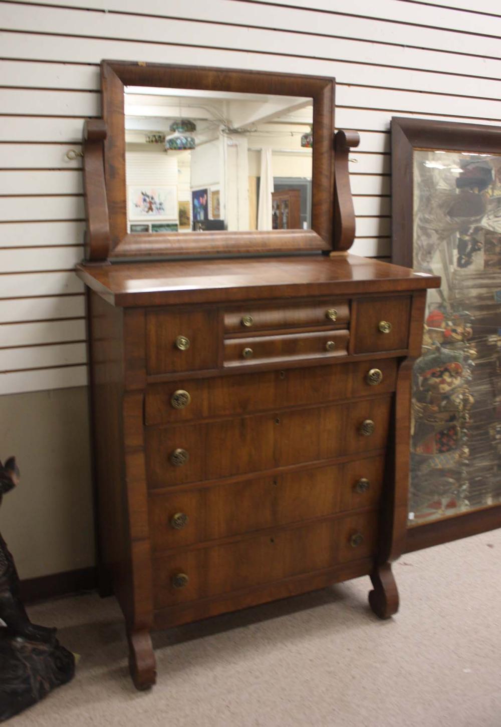 WALNUT EMPIRE REVIVAL DRESSER,
