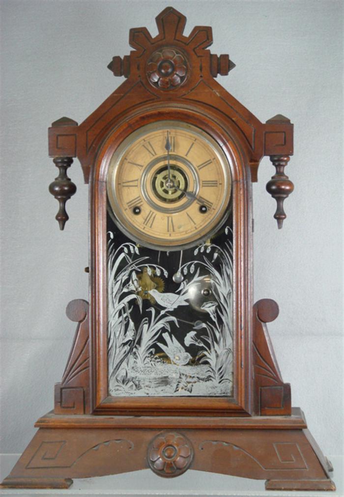 Walnut mantle clock, not signed, 