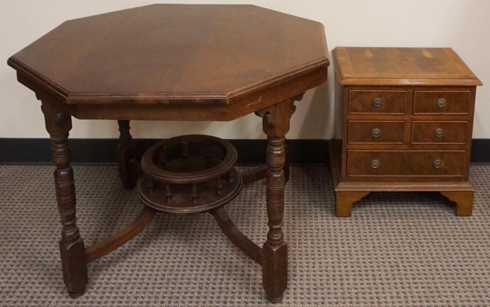 WALNUT OCTAGONAL TABLE AND A GEORGE