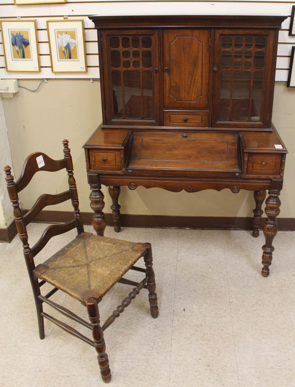 WALNUT SECRETARY BOOKCASE WITH