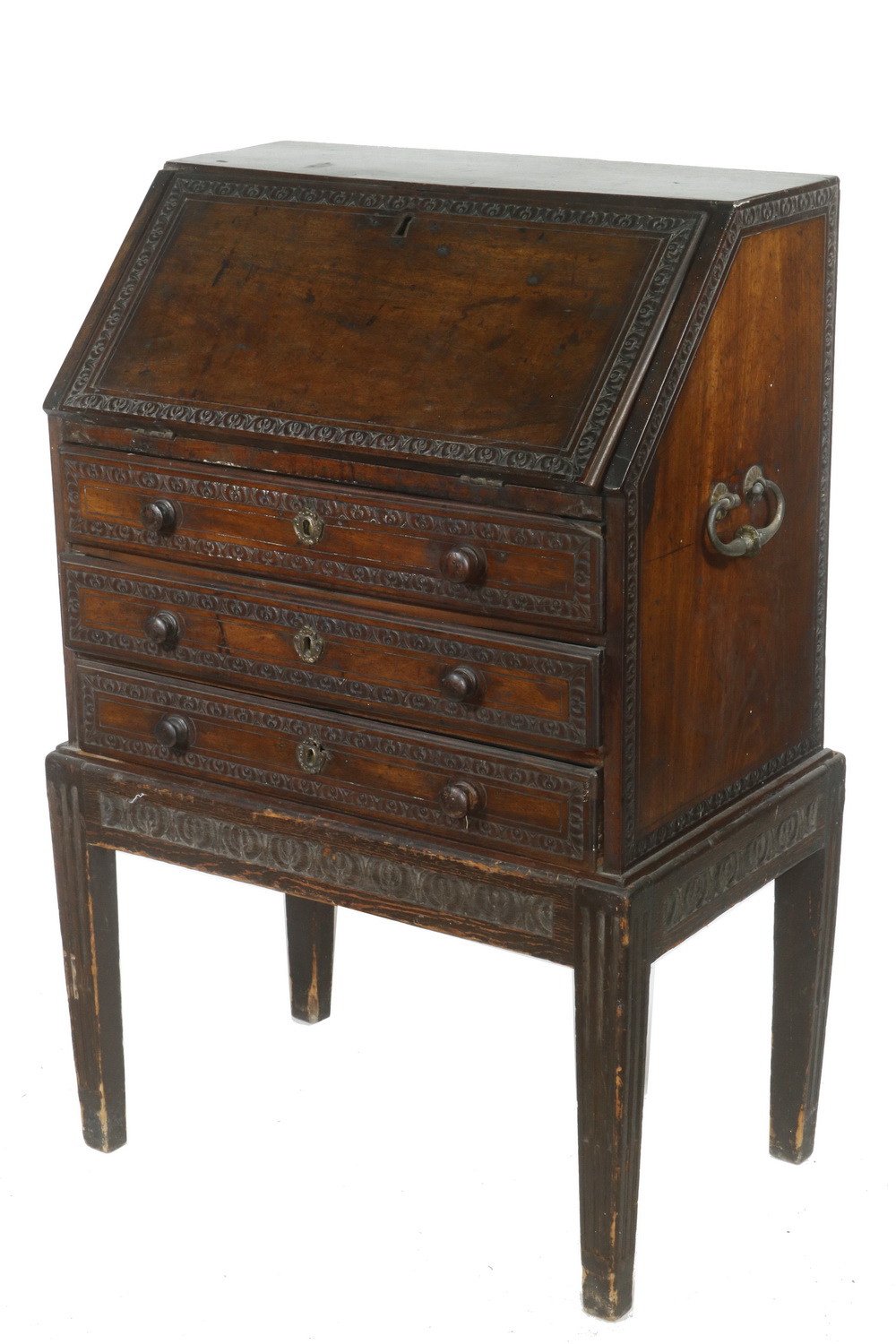 WALNUT SLANT LID DESK ON STAND