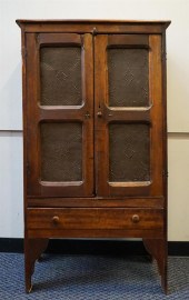 WALNUT STAINED PIE SAFE WITH E