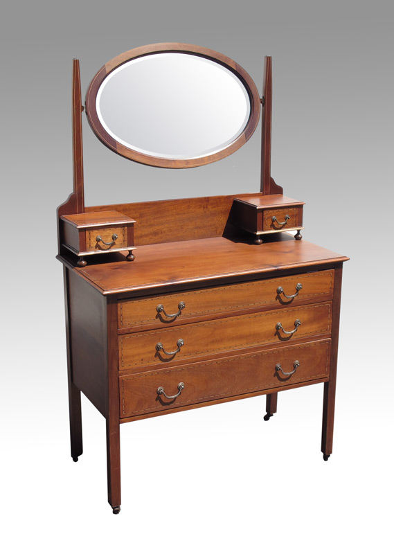 WALNUT STRING INLAY DRESSER: Oval