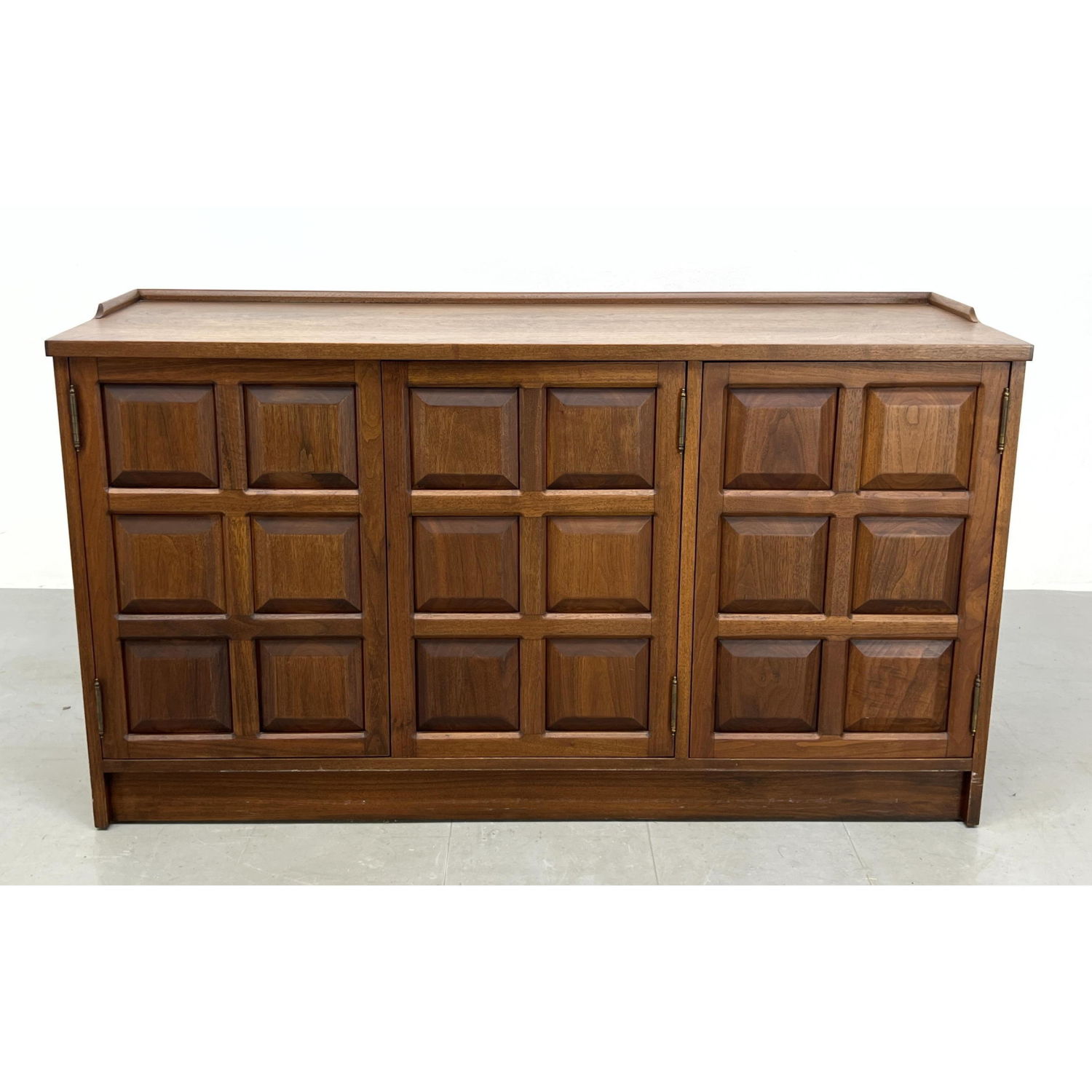 Walnut Three Door Credenza Cabinet.