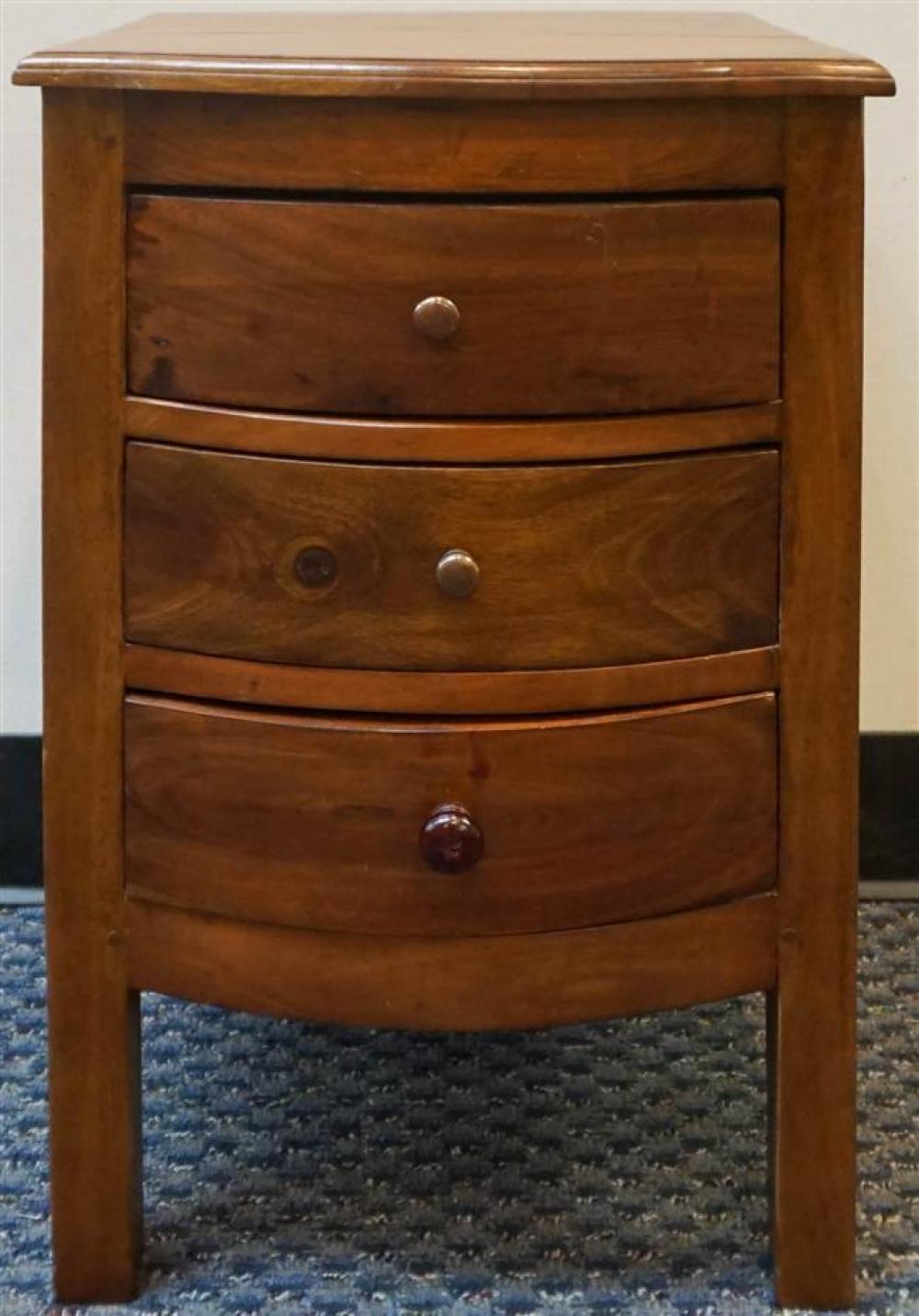 WALNUT THREE-DRAWER SIDE TABLE,