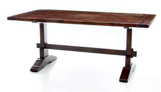Walnut trestle base farm table 19th