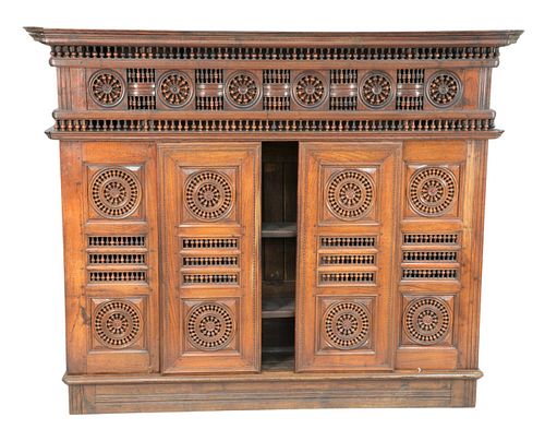 WALNUT TWO PART CABINET WITH