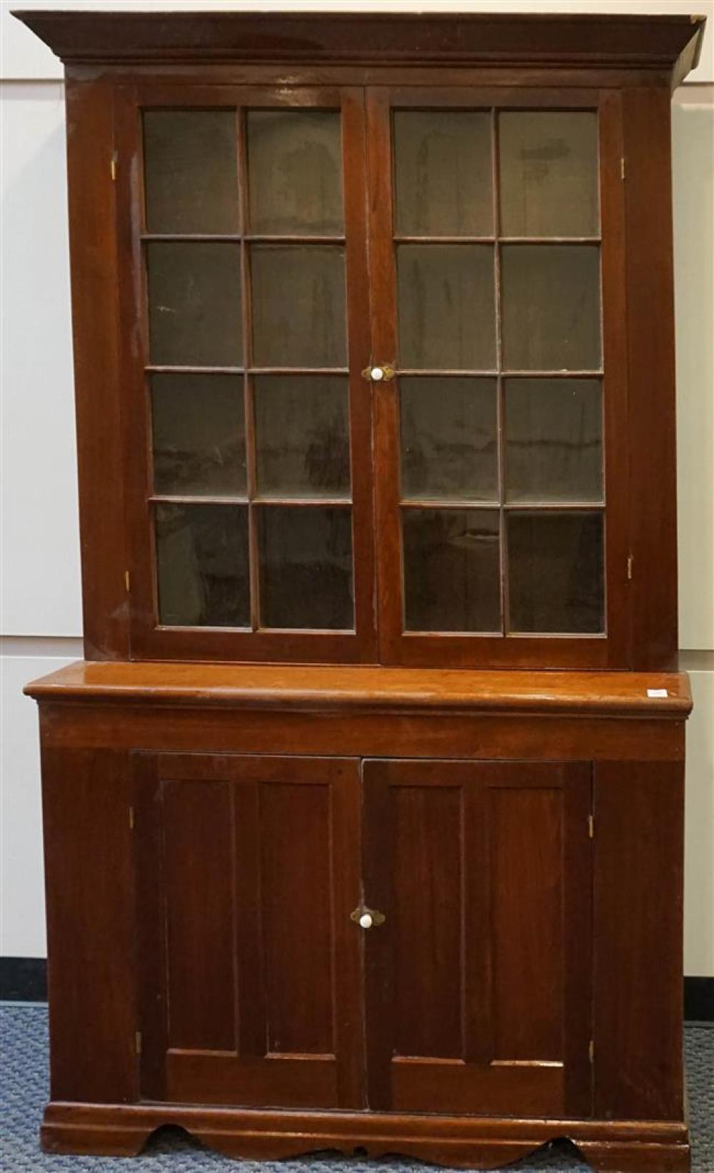 WALNUT TWO-PART STEP-BACK CUPBOARD,