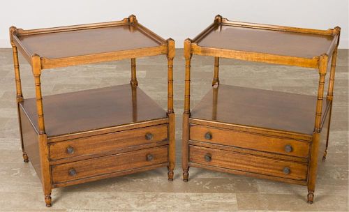 WALNUT TWO-TIER END TABLES PAIR,
