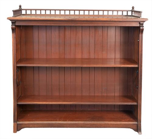 WALNUT VICTORIAN OPEN BOOKCASE WITH