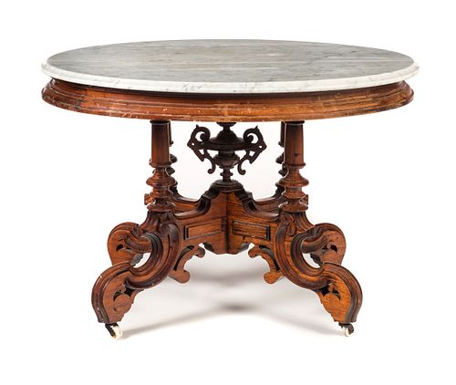 WALNUT VICTORIAN OVAL MARBLE TOP