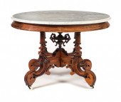 WALNUT VICTORIAN OVAL MARBLE T