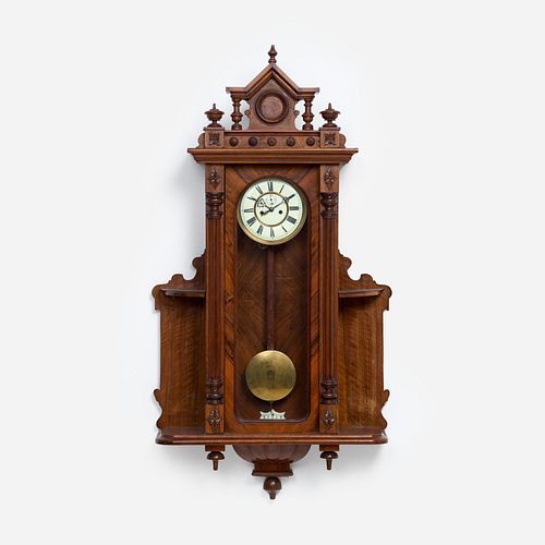WALNUT WALL CLOCK, CA. 1900An