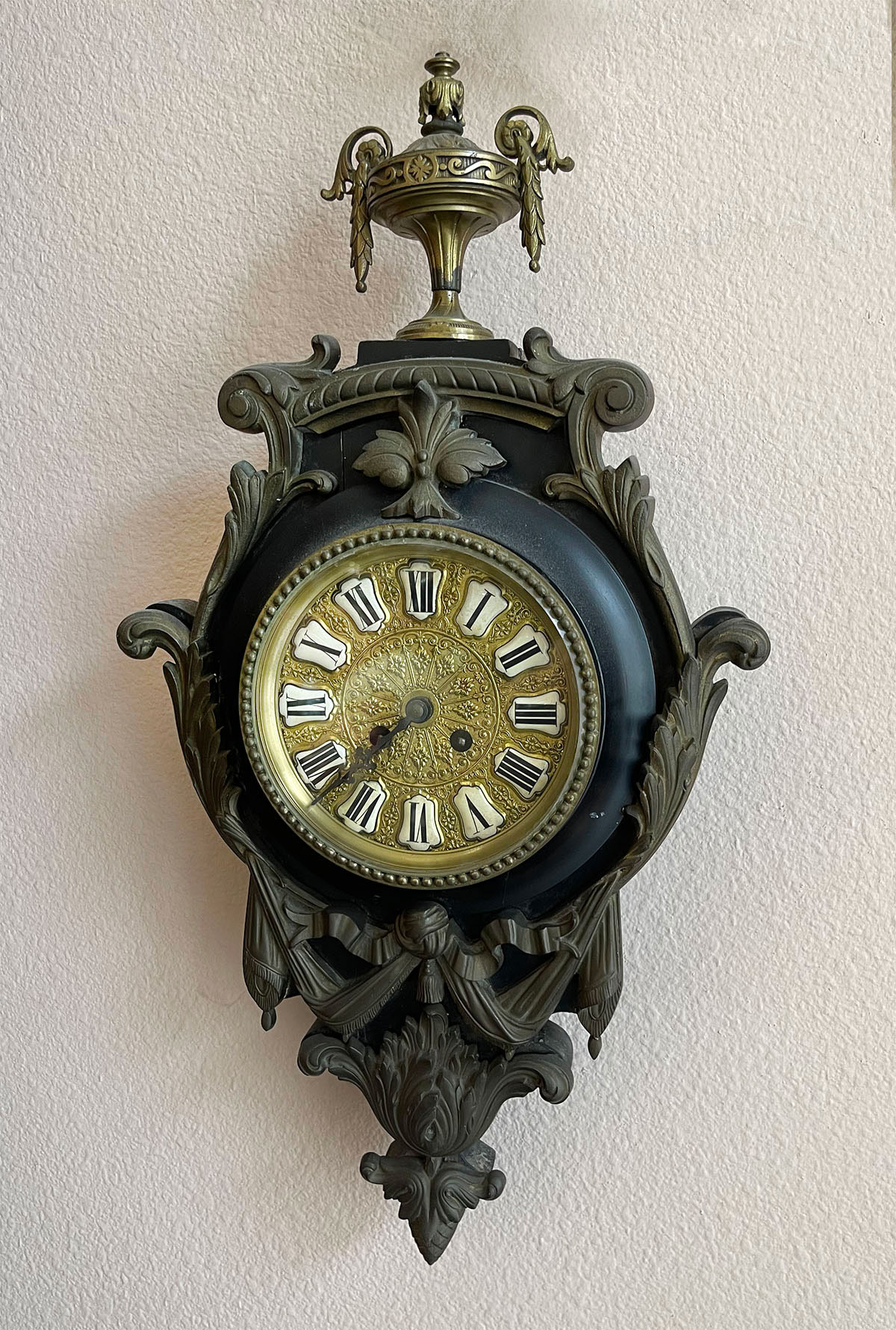 WALNUT WALL CLOCK WITH URN FINIAL