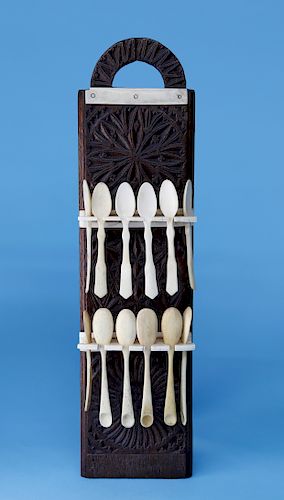 WALRUS IVORY AND CARVED OAK HANGING