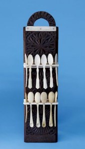 WALRUS IVORY AND CARVED OAK HA