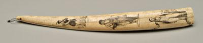 Walrus tusk scrimshaw, three