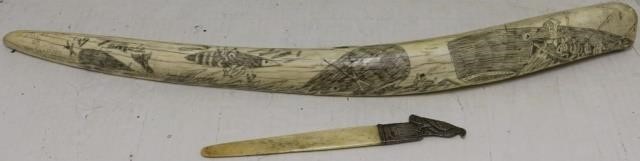WALRUS TUSK WITH MODERN SCRIMSHAW