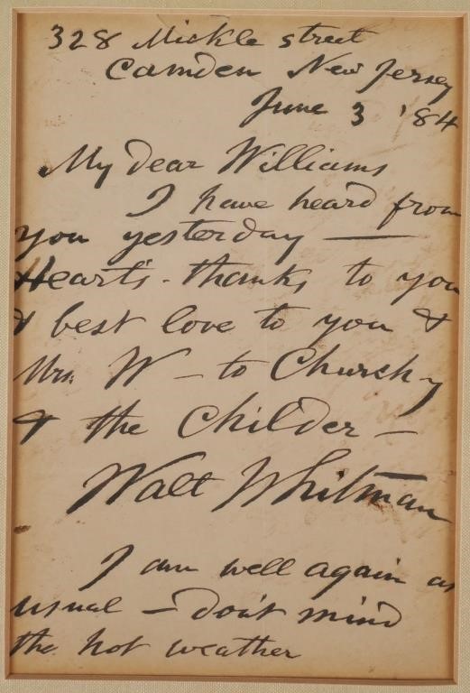 WALT WHITMAN HANDWRITTEN LETTER