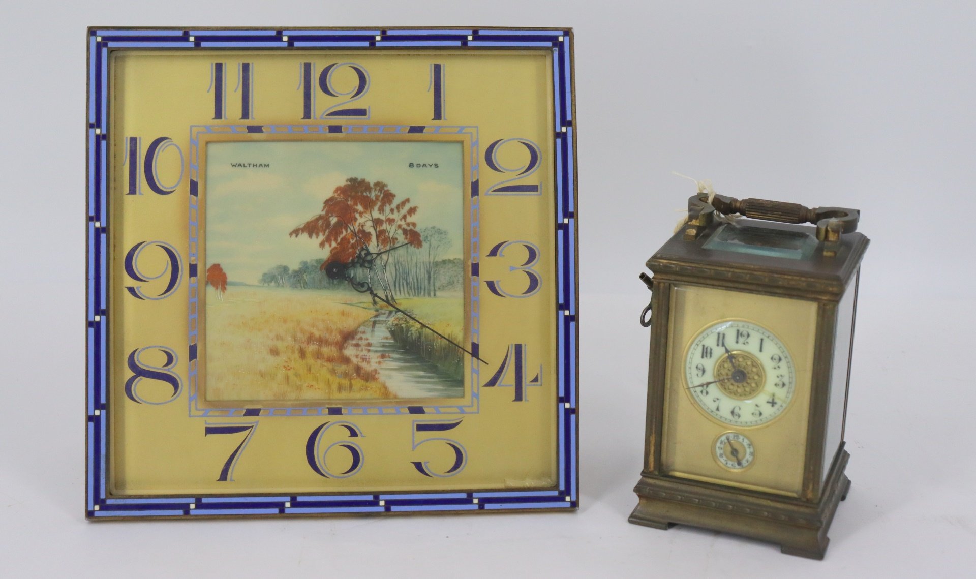 WALTHAM BRONZE ENAMELED CLOCK & A