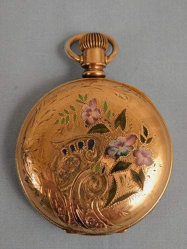 WALTHAM ENAMEL14K GOLD POCKET