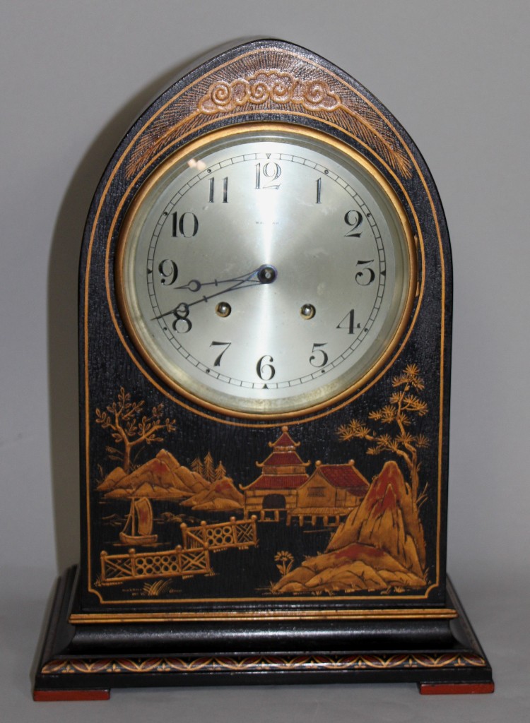 WALTHAM JAPANNED EIGHT DAY MANTEL