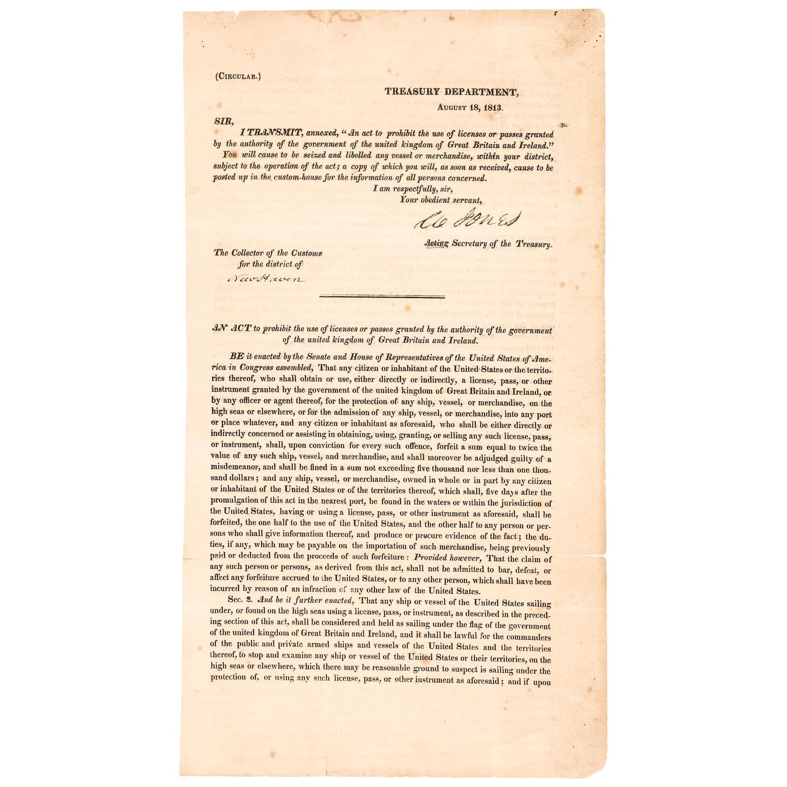 WAR OF 1812 ANTI-BRITISH ACTS