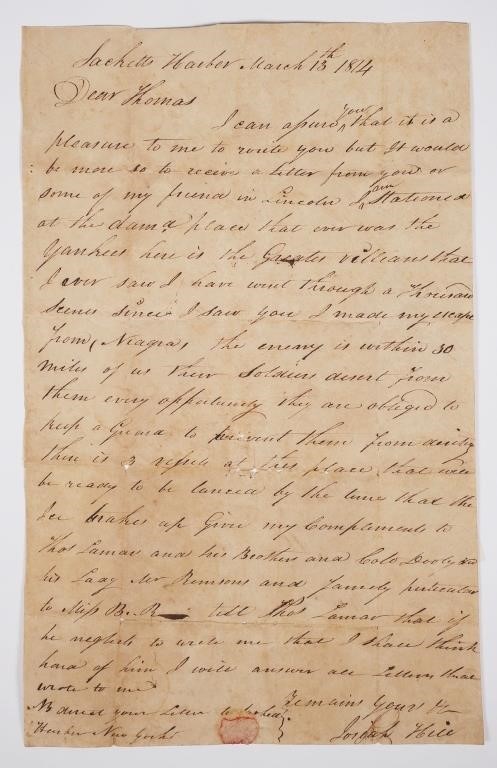 WAR OF 1812 NY SOLDIER'S LETTER
