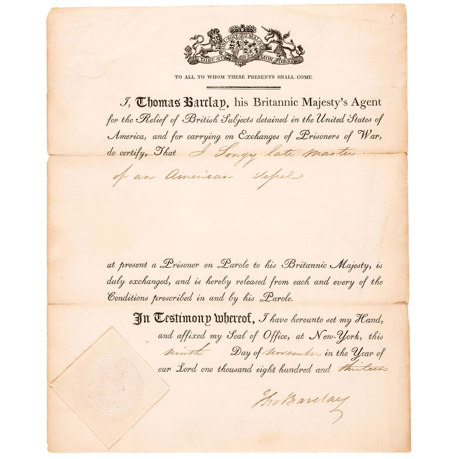 WAR OF 1812 OFFICIAL EXCHANGE