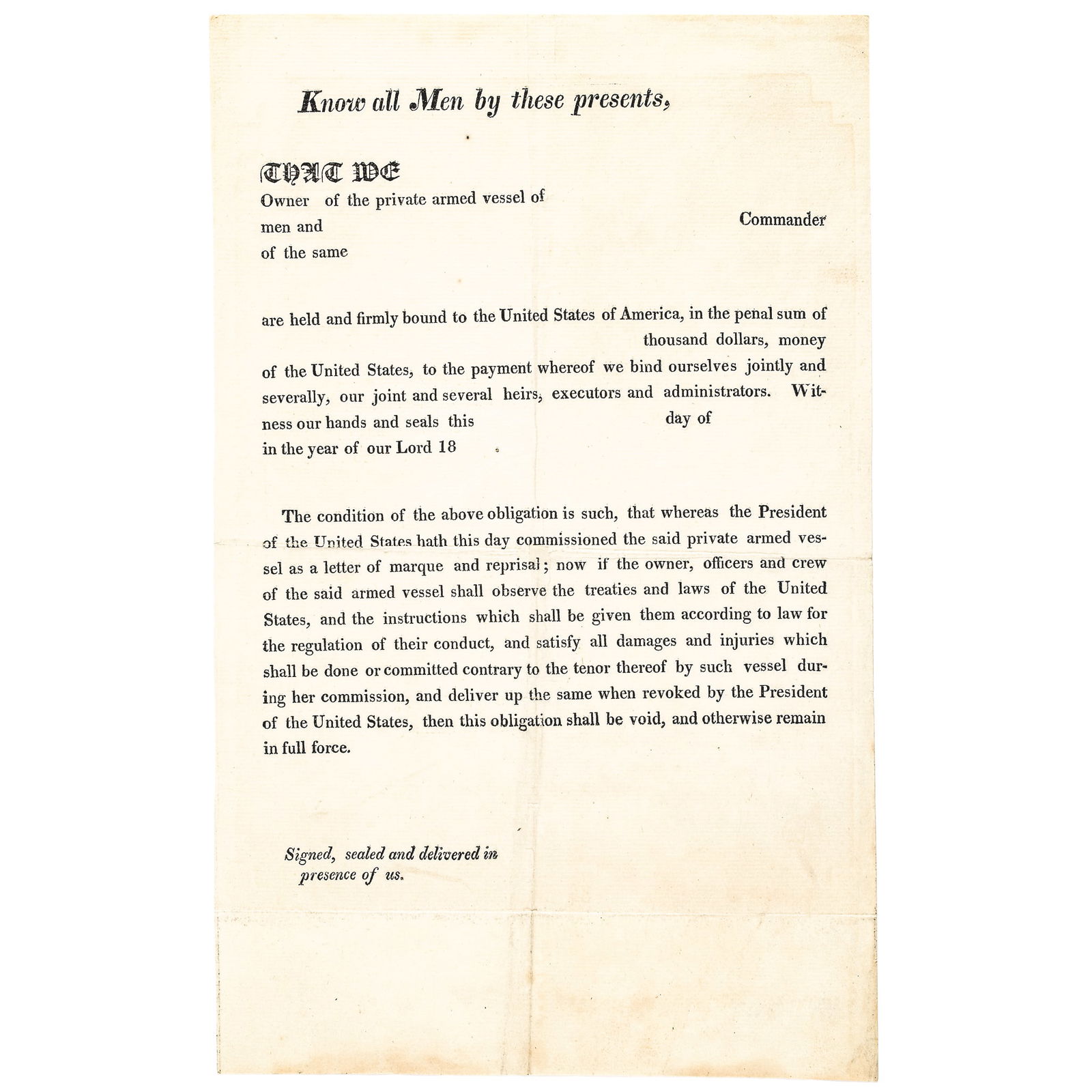 WAR OF 1812, RARE AMERICAN