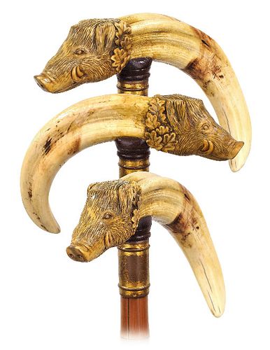 WARTHOG TOOTH AND BOXWOOD FIGURAL