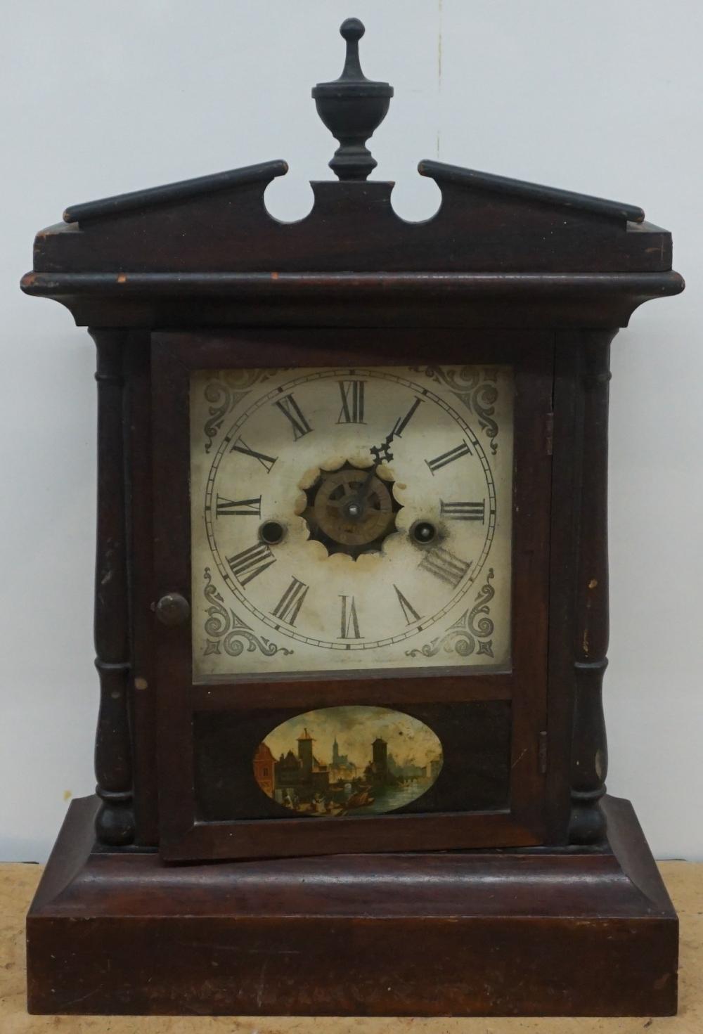 WATERBURY CLOCK CO. MAHOGANY MANTLE