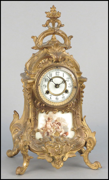 WATERBURY GILT BRONZE MANTLE CLOCK.
