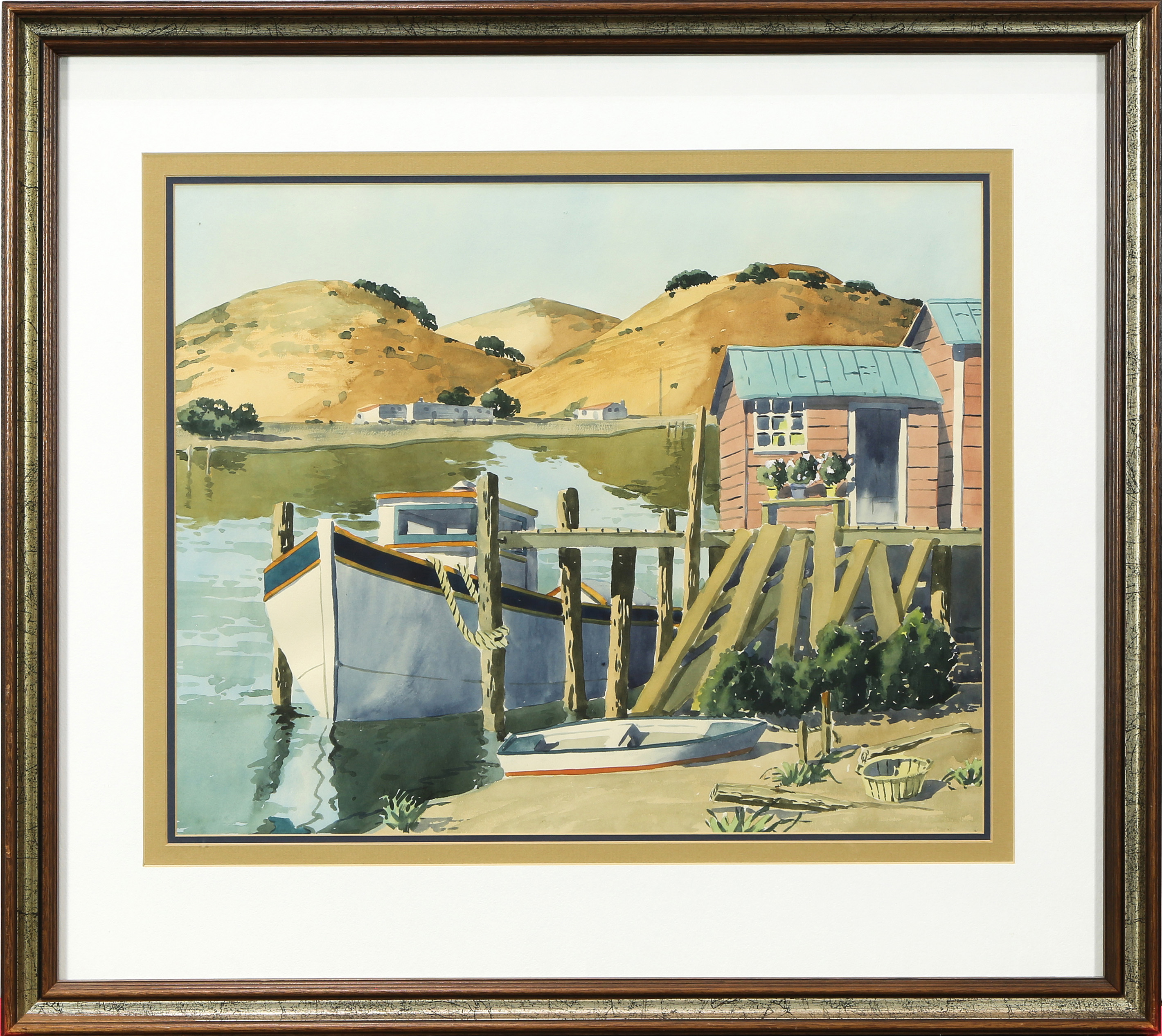 WATERCOLOR, BOAT AT DOCK