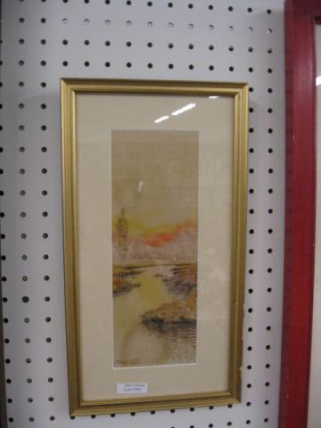 Watercolor Boats on a River at