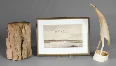 Watercolor, carved horn, bookend: