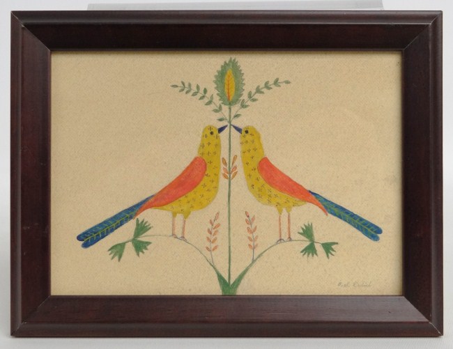 Watercolor folk art birds by