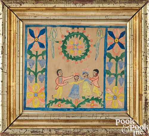 WATERCOLOR FRAKTUR DRAWING, 19TH